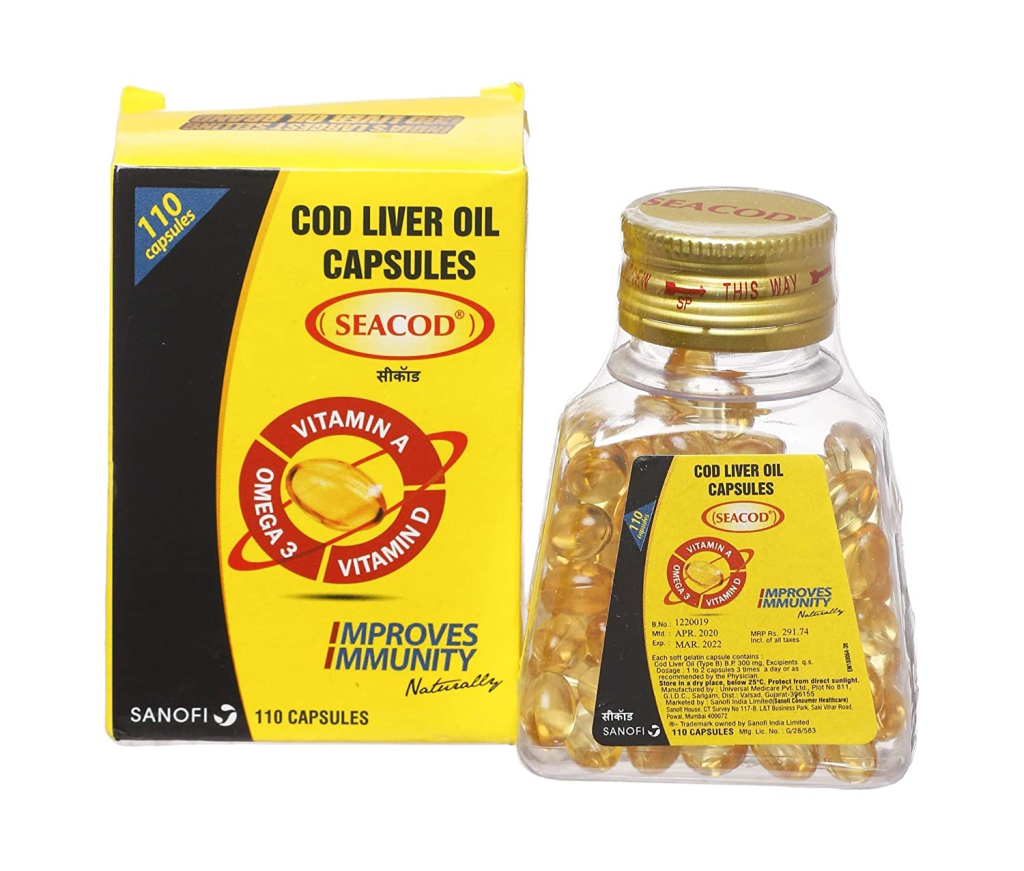 Seacod cod liver oil capsule with Omega 3, Vitamin A and D