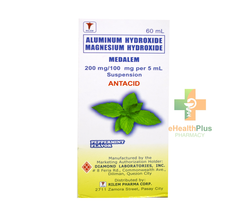 Aluminum Hydroxide + Magnesium Hydroxide (Medalem) 200mg/ 100mg per 5mL Peppermint Flavor Suspension 60mL
