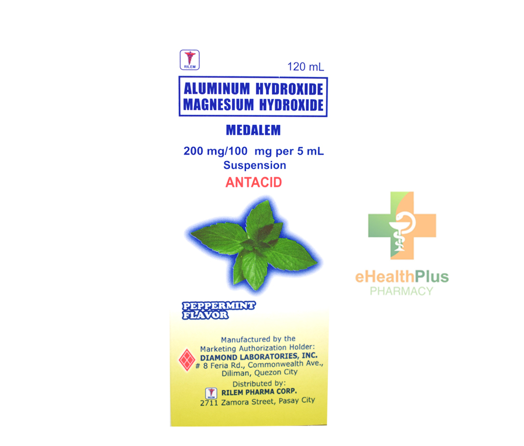 Aluminum Hydroxide + Magnesium Hydroxide (Medalem) 200mg/ 100mg per 5mL Peppermint Flavor Suspension 120mL